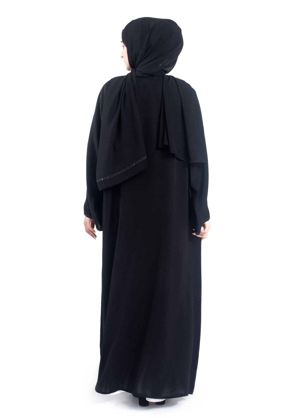 Back Of Black Abaya with Lace Detailing