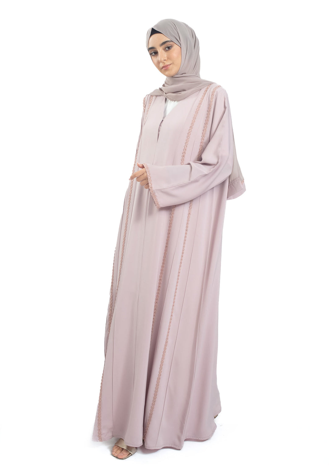 Pink Abaya with lace detailing