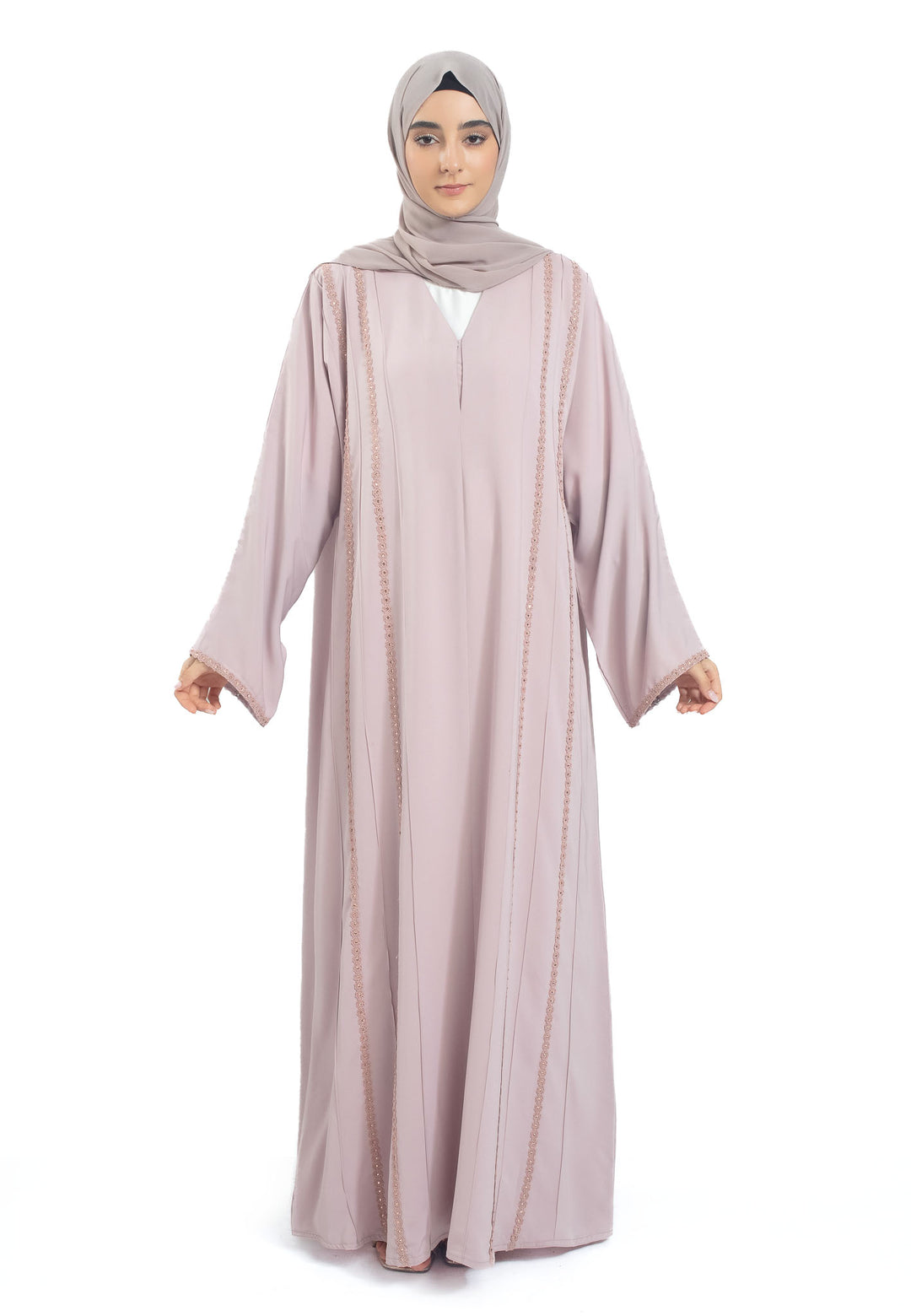 Pink Abaya with lace detailing