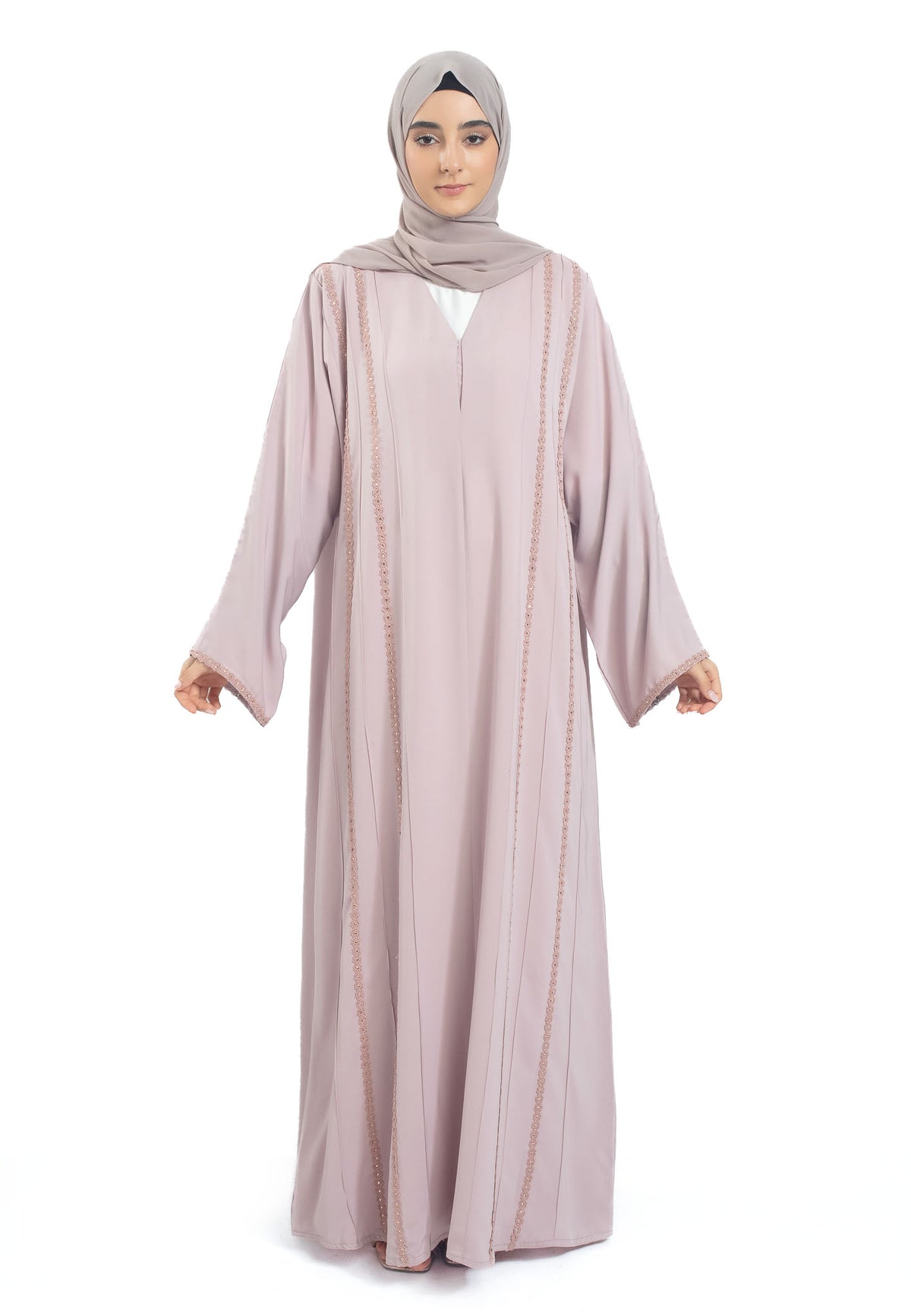 Pink Abaya with lace detailing