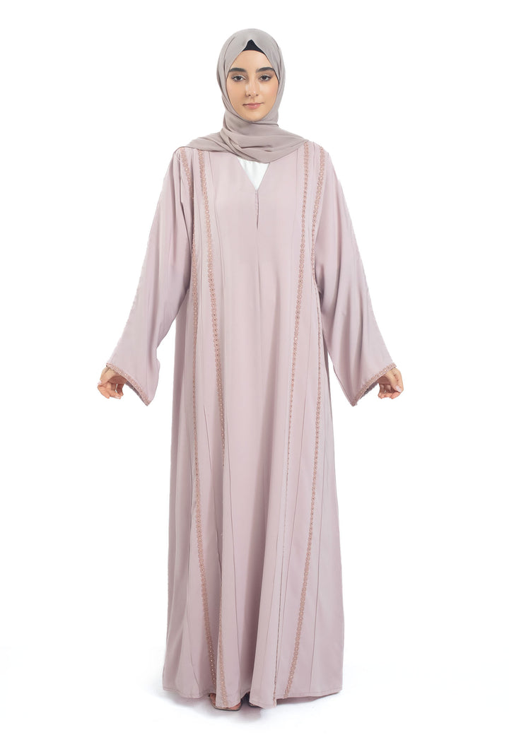 Pink Abaya with lace detailing