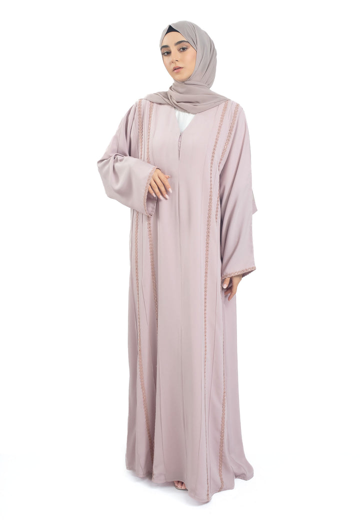Pink Abaya with lace detailing