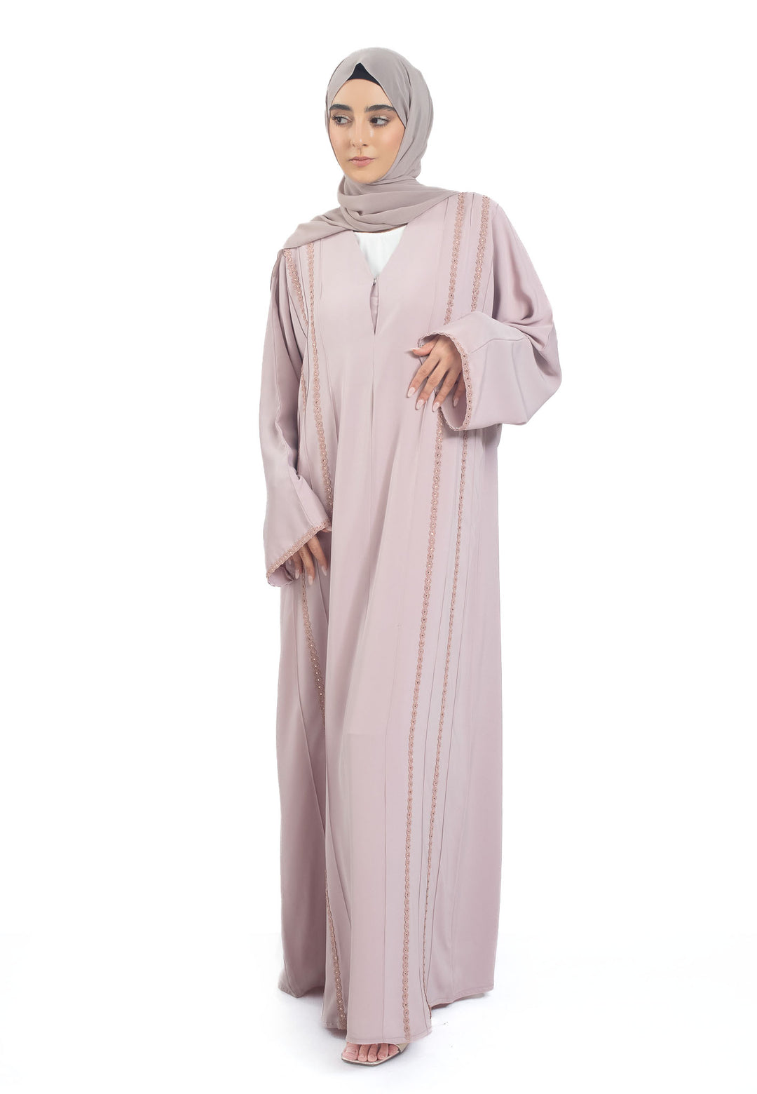 Pink Abaya with lace detailing