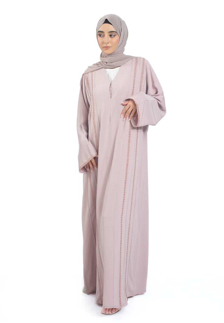 Pink Abaya with lace detailing