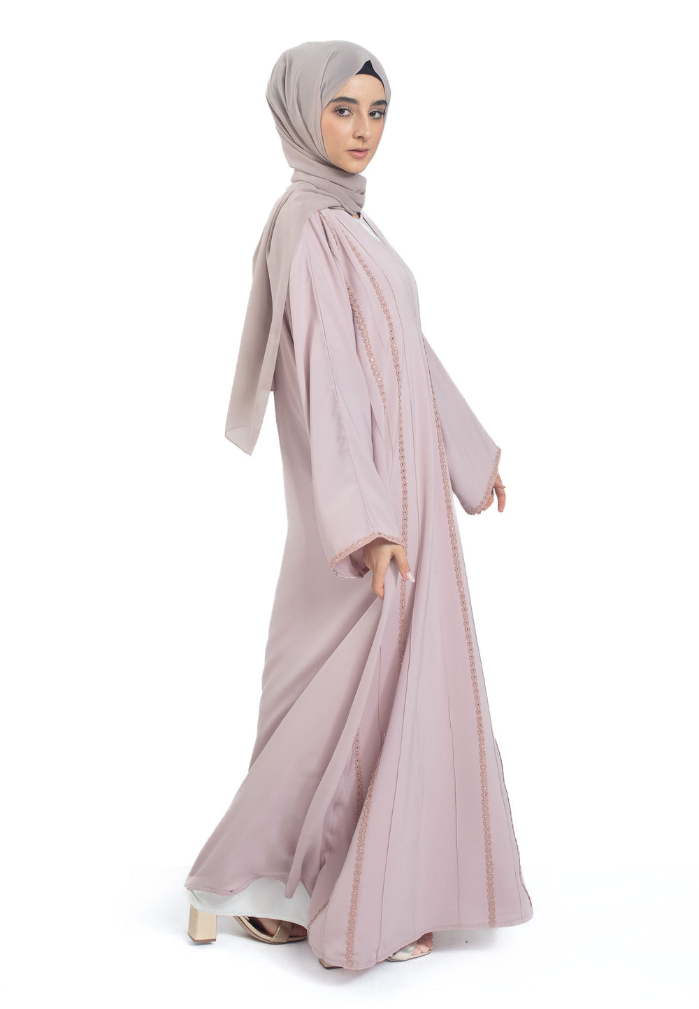 Pink Abaya with lace detailing