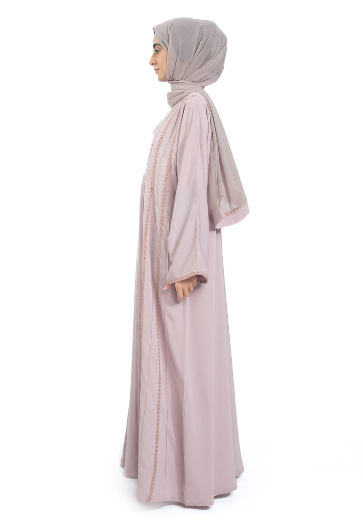 Pink Abaya with lace detailing
