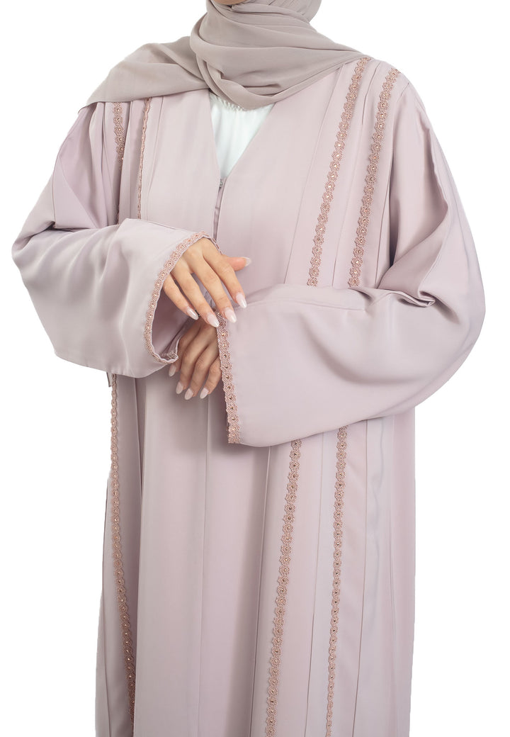 Pink Abaya with lace detailing