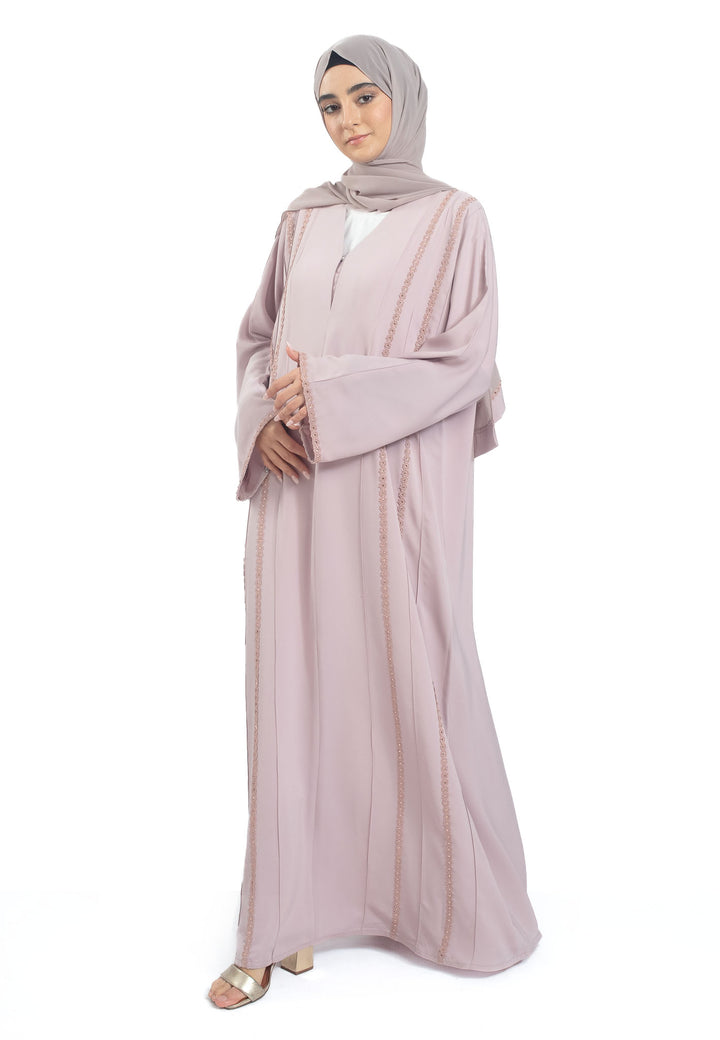 Pink Abaya with lace detailing