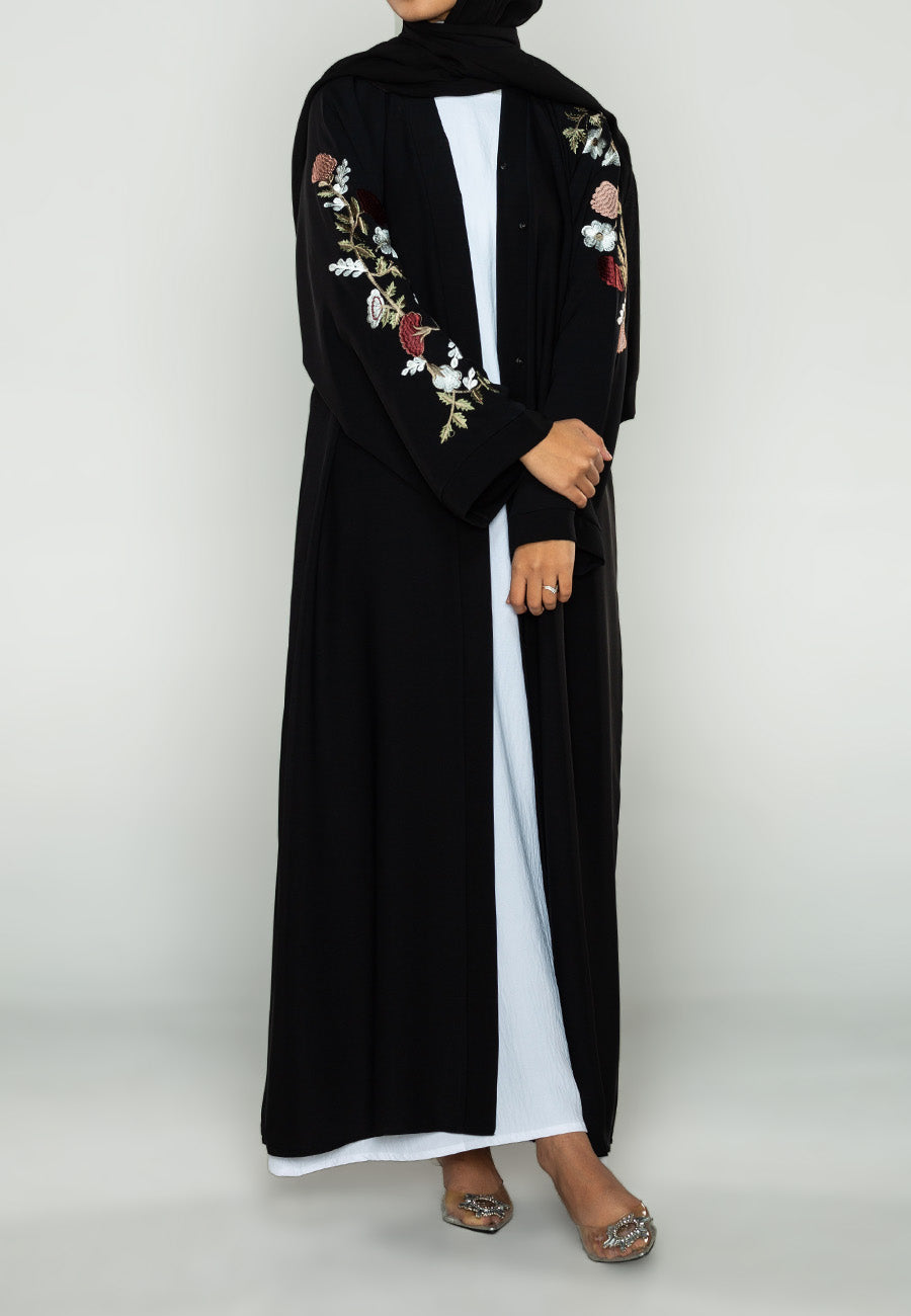 Royal Alishbah Floral Embroidered Open Abaya (Premium)