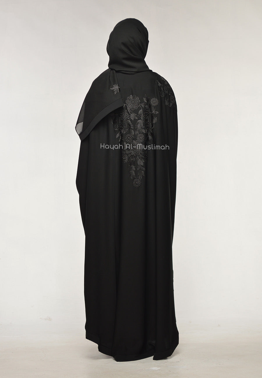 Black On Black Embroidered Batwing Farasha (Premium) Hayah Al-Muslimah