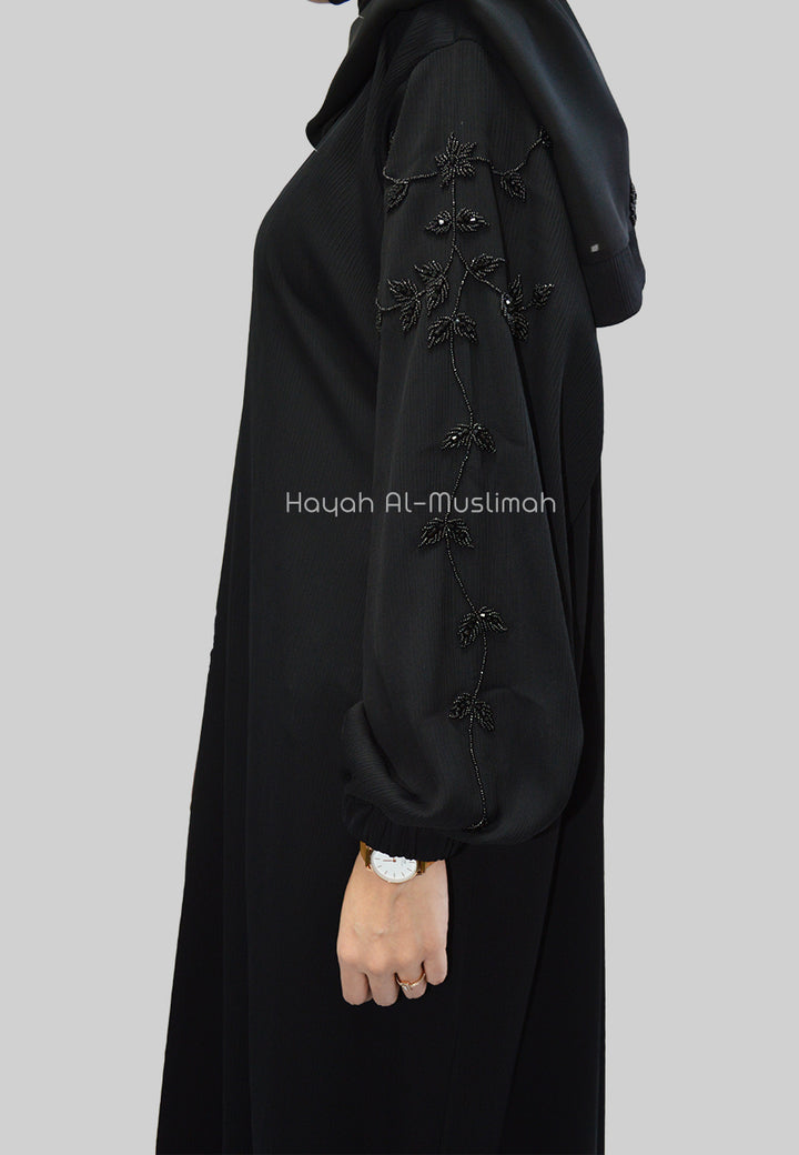 Black Embellished Cuff Abaya for Eid