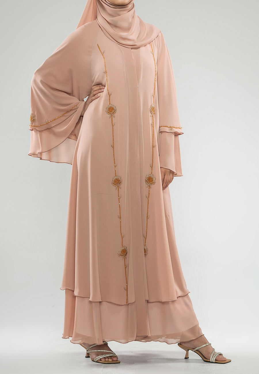 Blushing Peach Layered Open Abaya