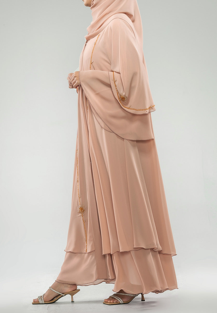 Blushing Peach Layered Open Abaya