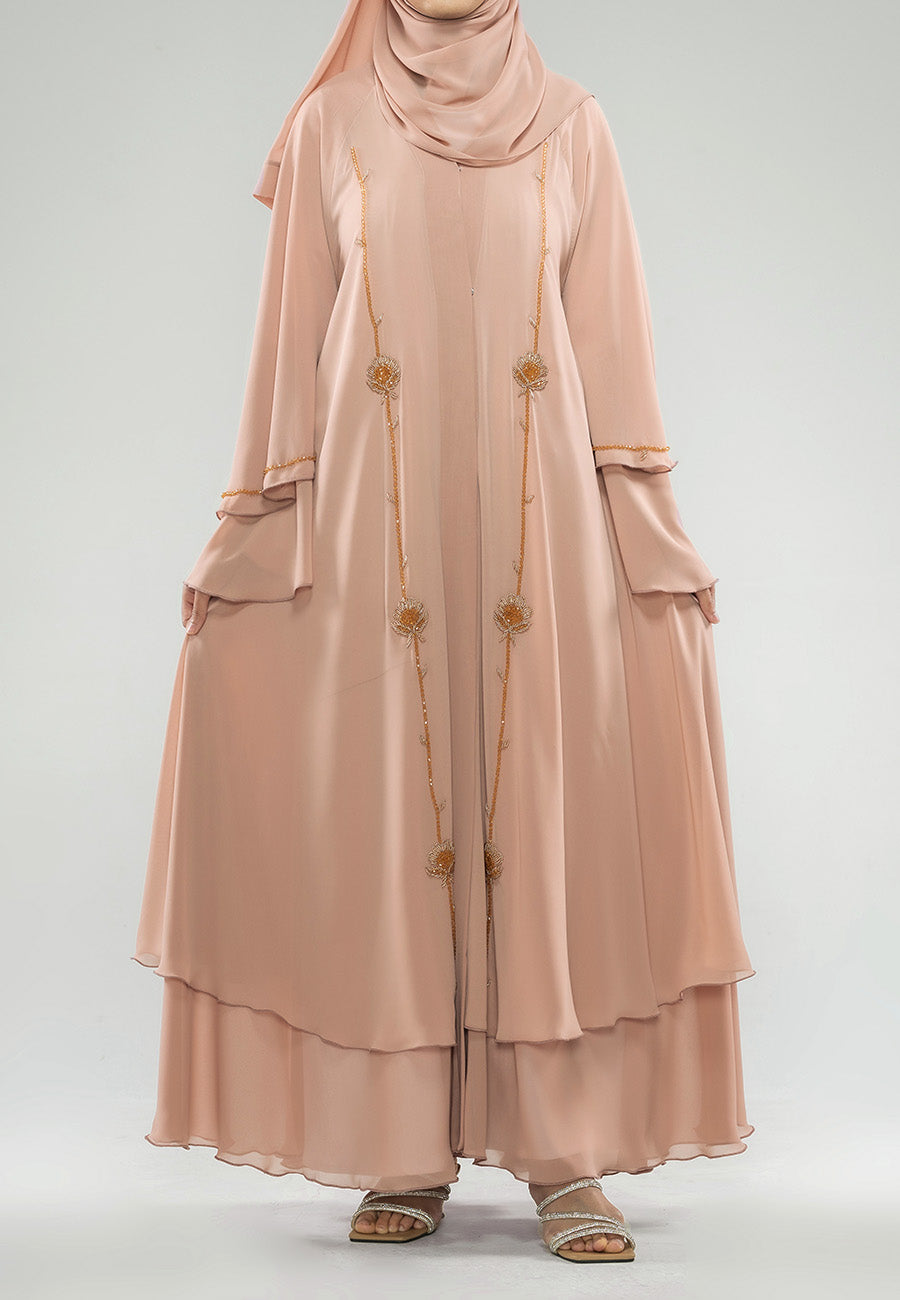 Blushing Peach Layered Open Abaya