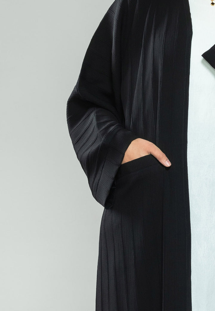 Noir Open Abaya With Pockets