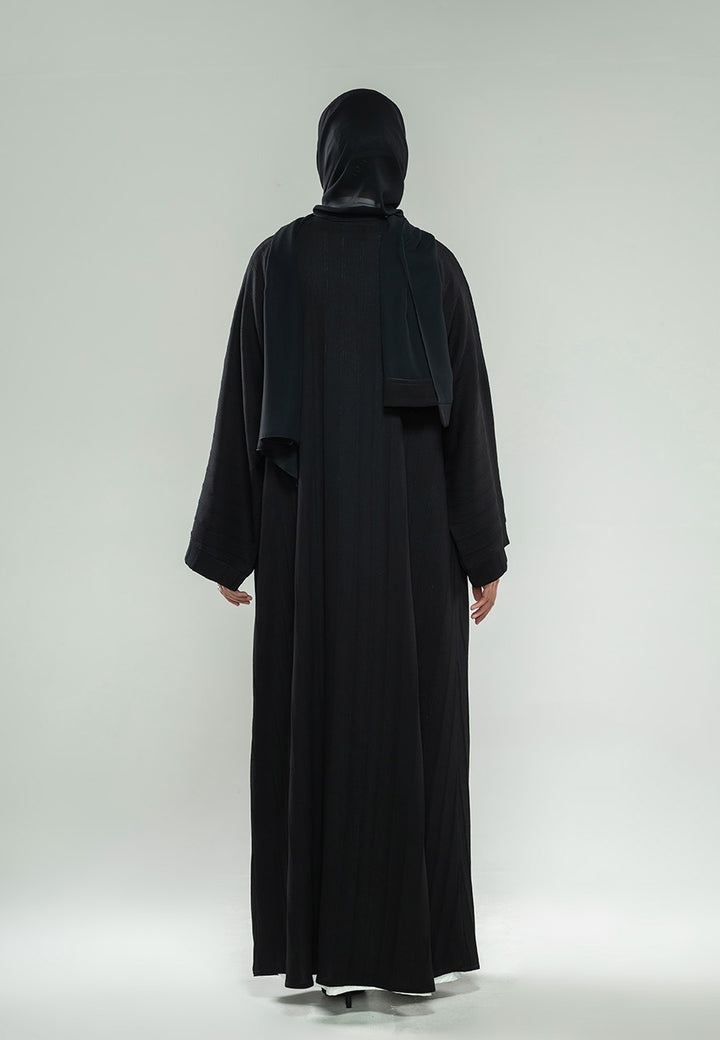 Noir Open Abaya With Pockets