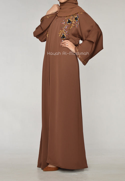 Luxury Chocolate Jewels Embellished Abaya (Premium)