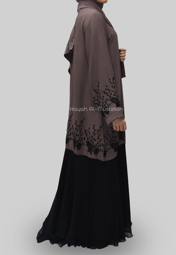 Luxury Mauve Contrasting Open Abaya (Premium)