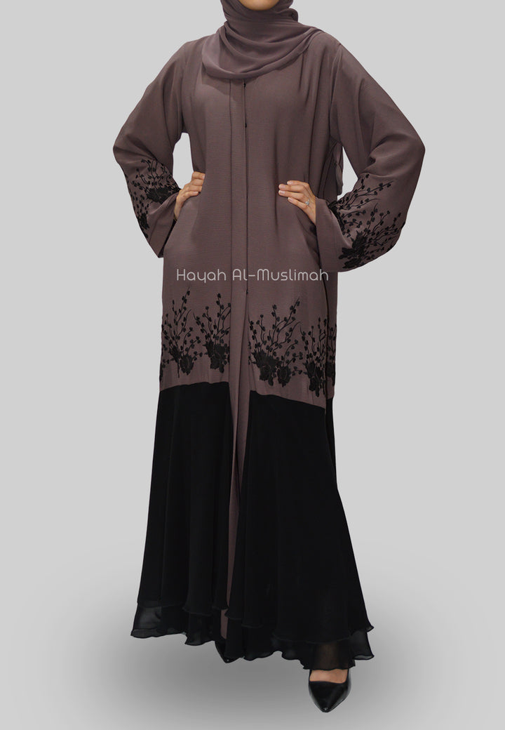 Luxury Mauve Contrasting Open Abaya (Premium)