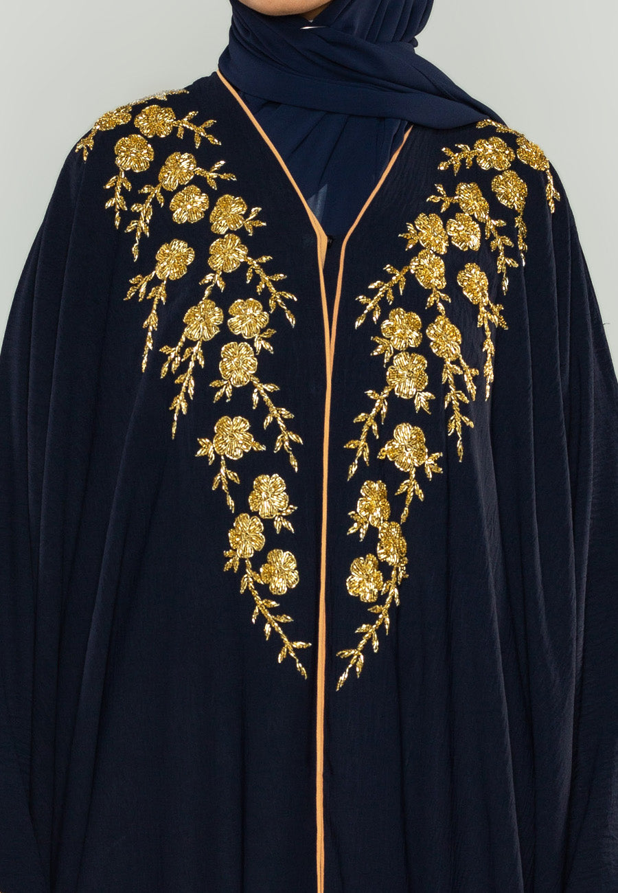 Luxury Navy Embellished Open Farasha