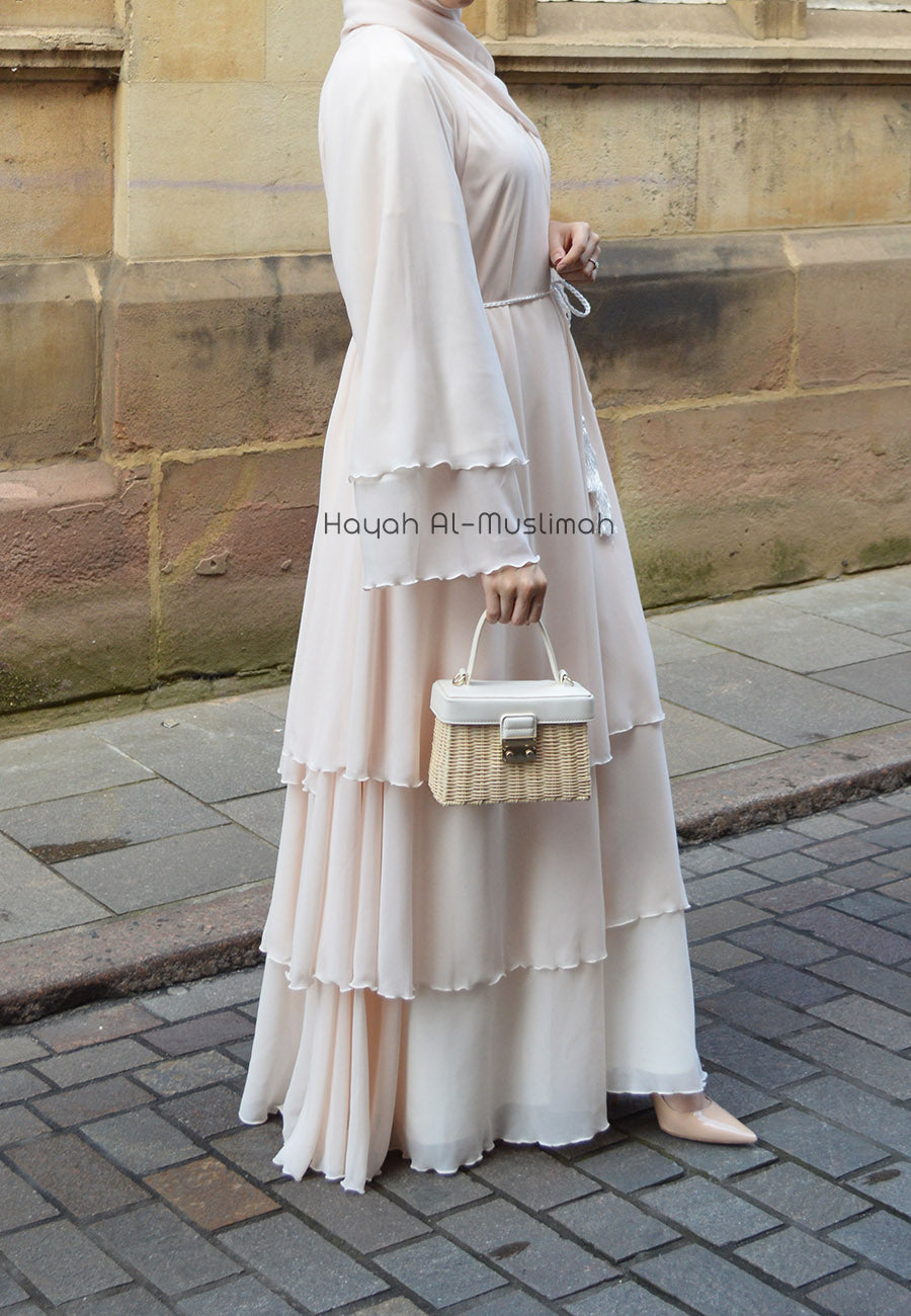 Luxury Peach 3 Layered Open Abaya with Inner Dress