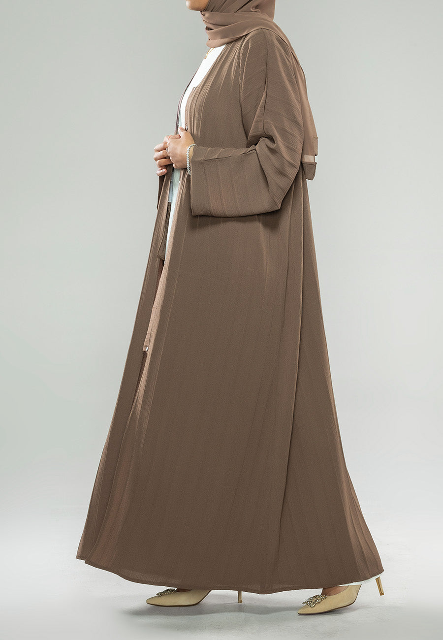 Mink Textured Open Abaya With Pockets