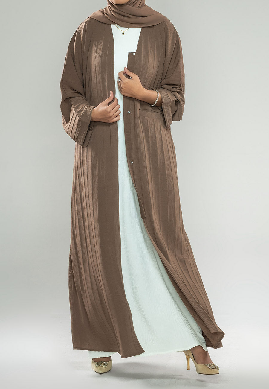 Mink Textured Open Abaya With Pockets
