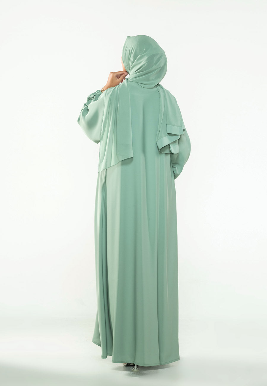 Plain Green Cuff Open Abaya