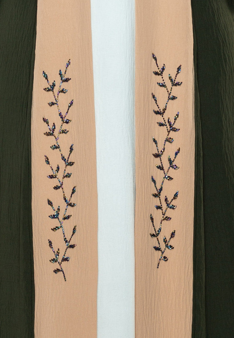 Pine And Beige Open Kimono Abaya