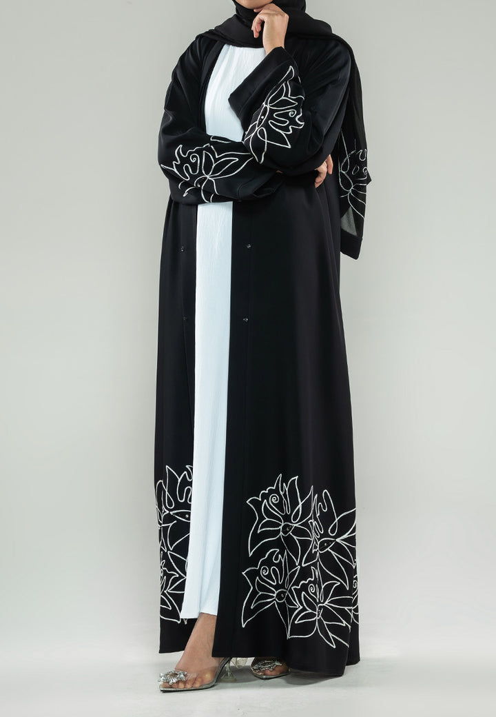 Black Abstract Open Abaya