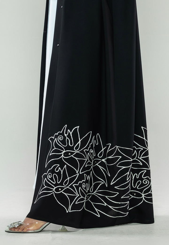 Black Abstract Open Abaya