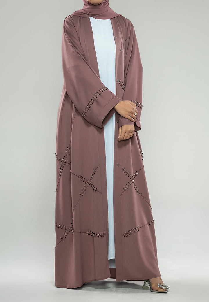 Rosewood Embellished Open Abaya