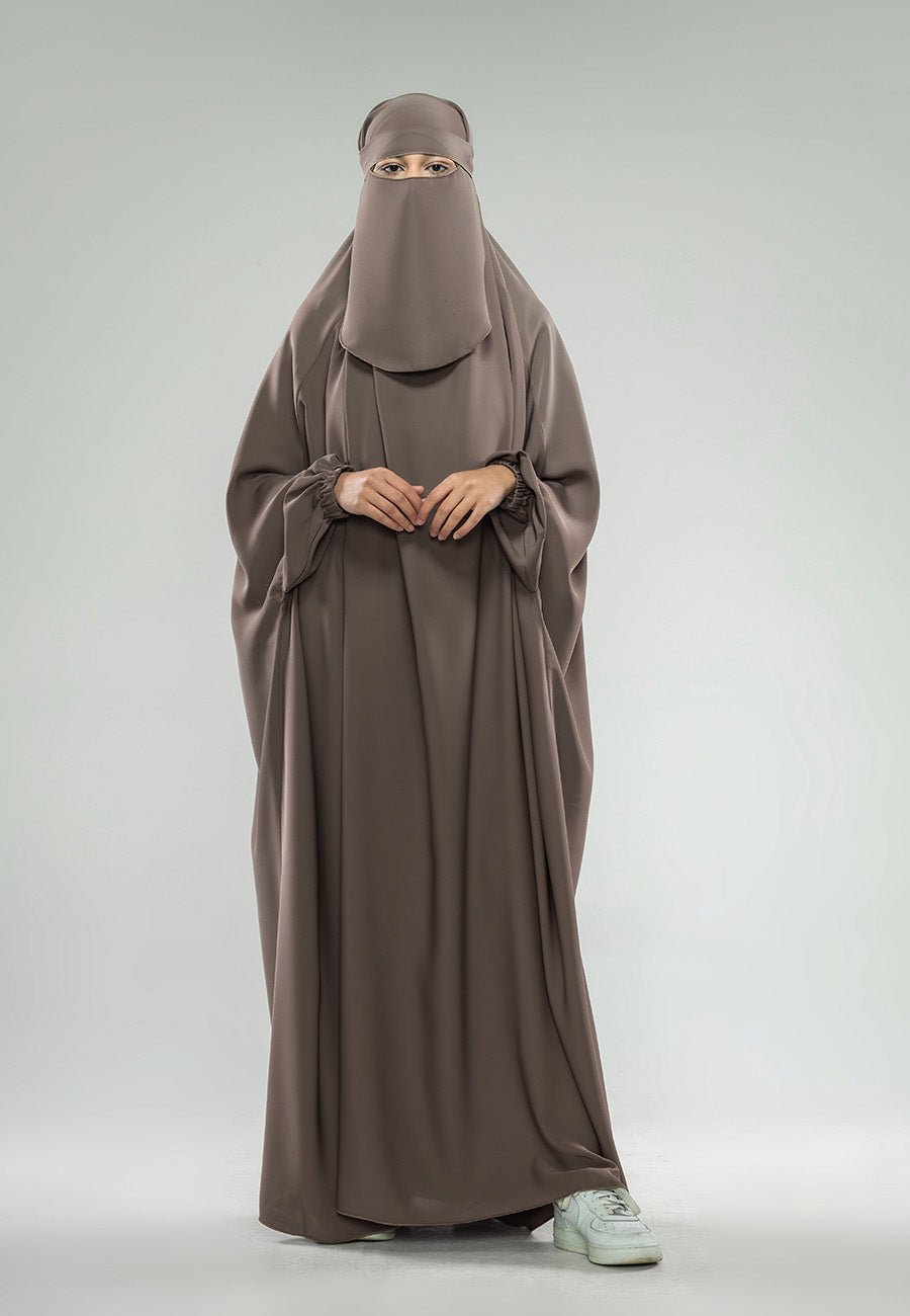 Taupe 1 piece Jilbab with Cuff Sleeves