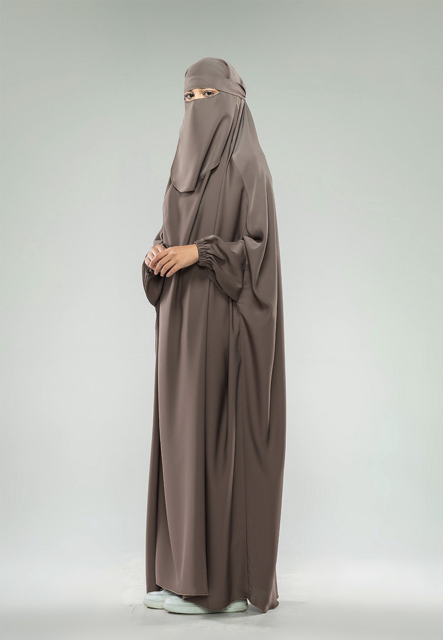 Taupe 1 piece Jilbab with Cuff Sleeves