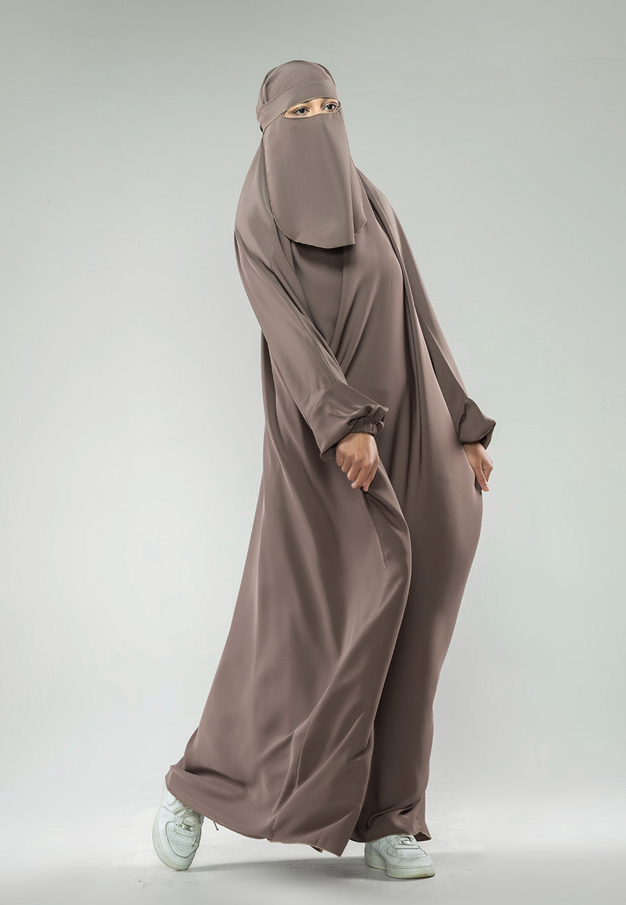 Taupe 1 piece Jilbab with Cuff Sleeves