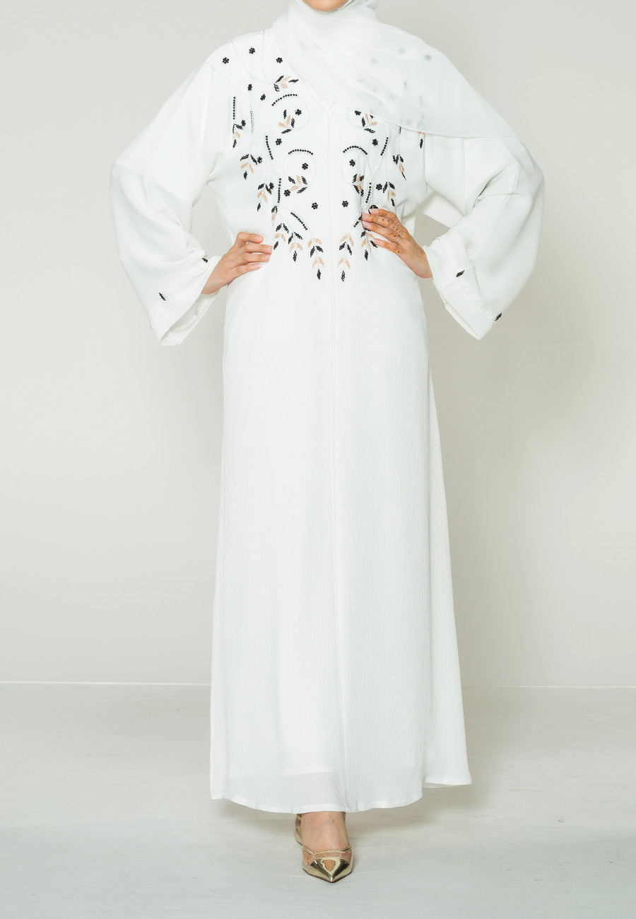 White Embellished Summer Abaya