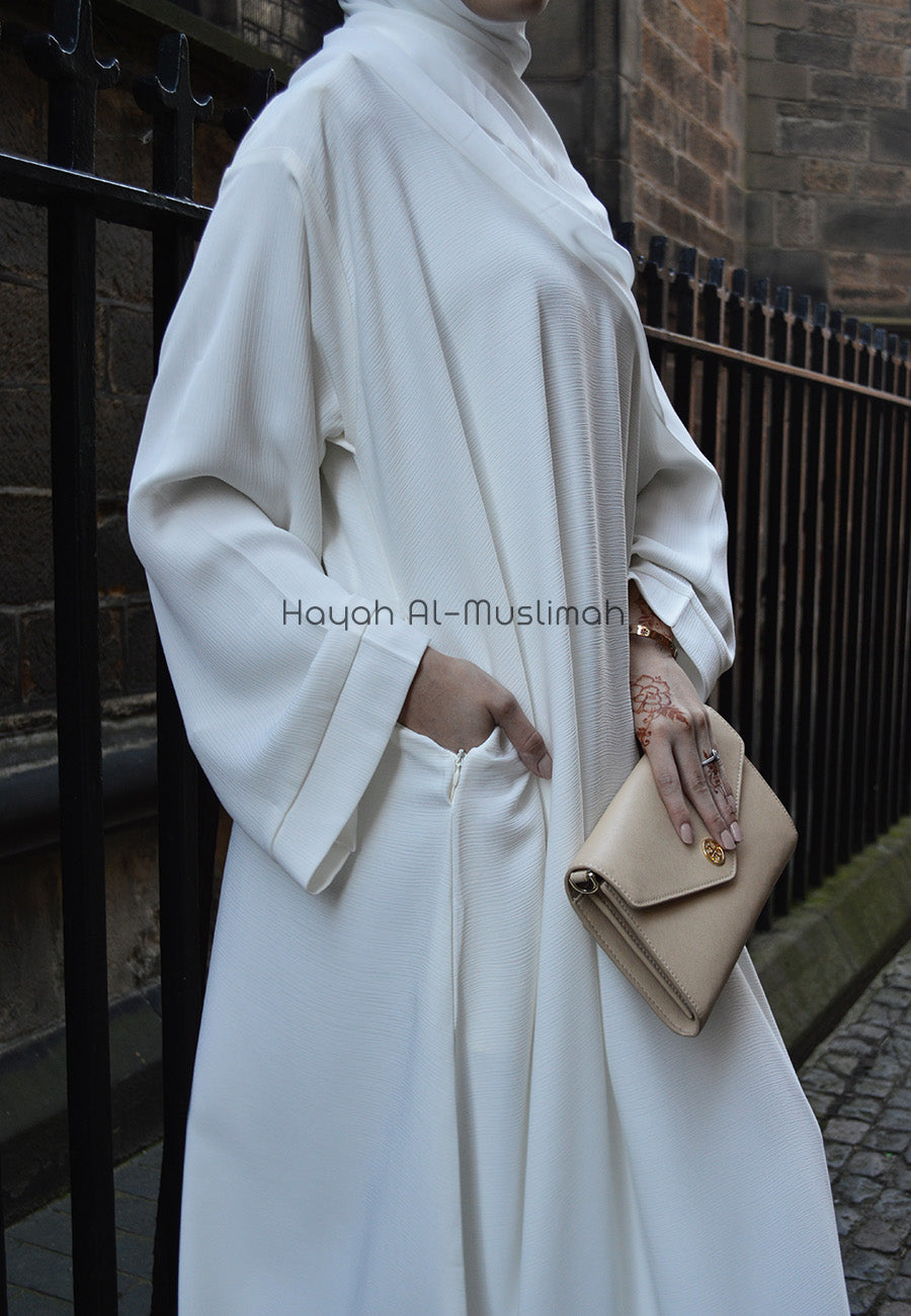 Off-White Textured Abaya With Pockets