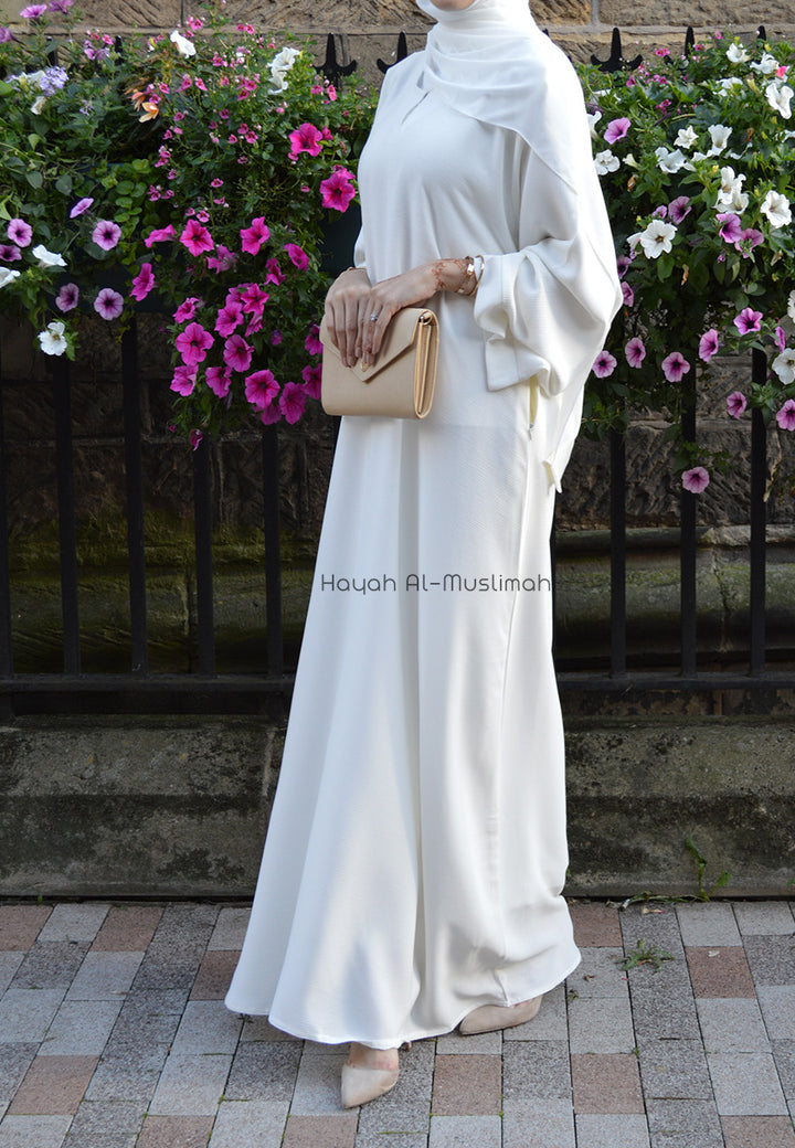 Off-White Textured Abaya With Pockets